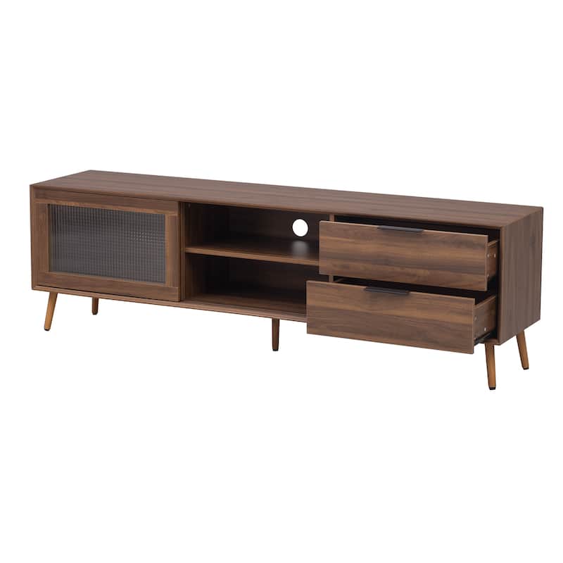 70 Inch TV Stand for 70" TV, Media Console Table with 2 Glass Doors, Entertainment Center with 2 Drawers & Storage Cabinet