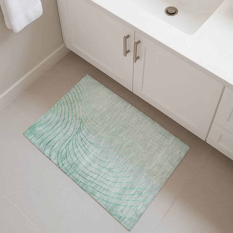 Premium Washable Super Soft Modern Wave Mayfield Rug - Mint - 1'8" x 2'6"