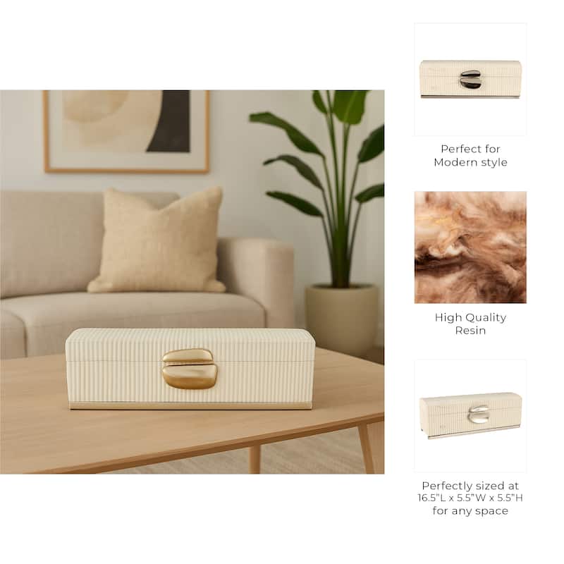 Modern Ribbed Keepsake Box with Metal Closure and Lid - 16.5", Cream - 16.25"