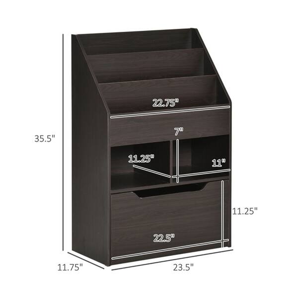 dimension image slide 1 of 5, 3-Tier Kids Book Shelf Cabinet with 2 Storage Compartment and Large Drawer - 23.5" W x 11.75" D x 35.5" H