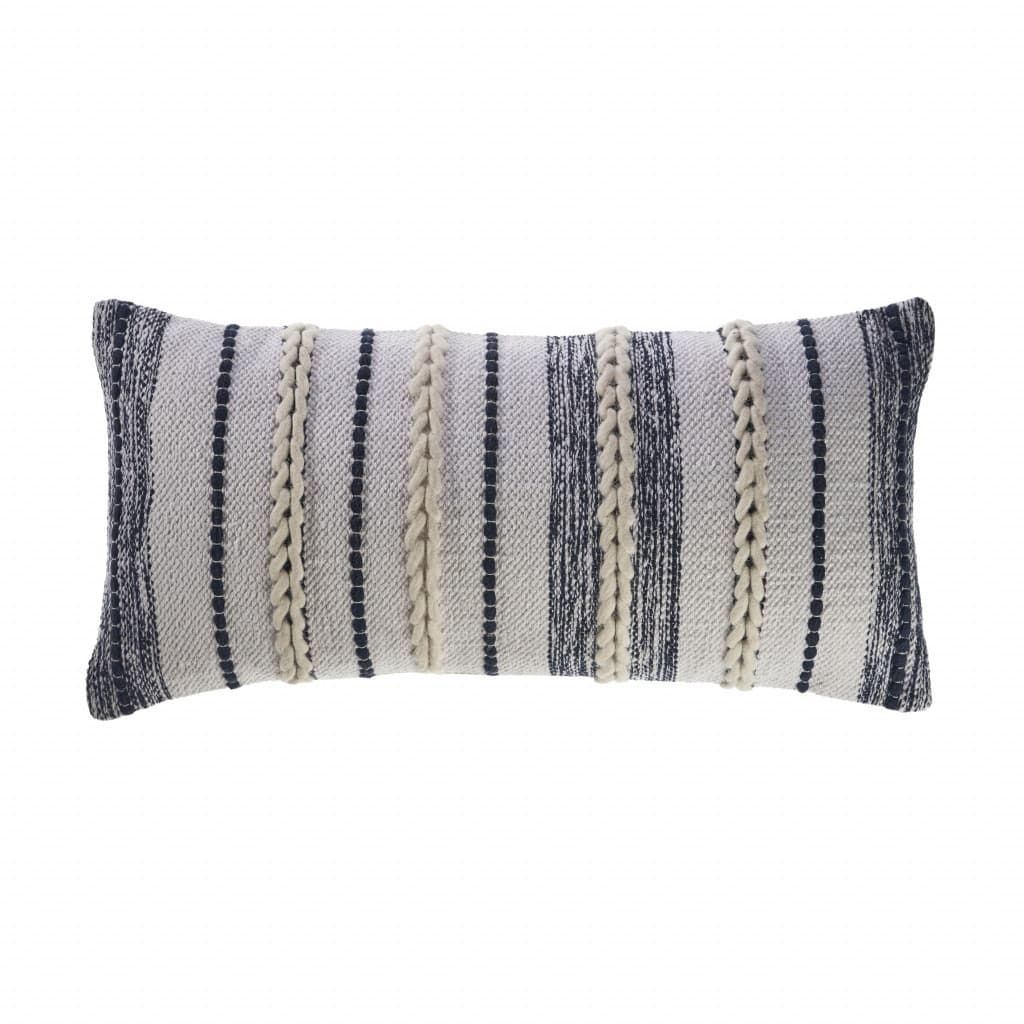 HomeRoots 14" X 28" Navy And White 100% Cotton Geometric Zippered Pillow