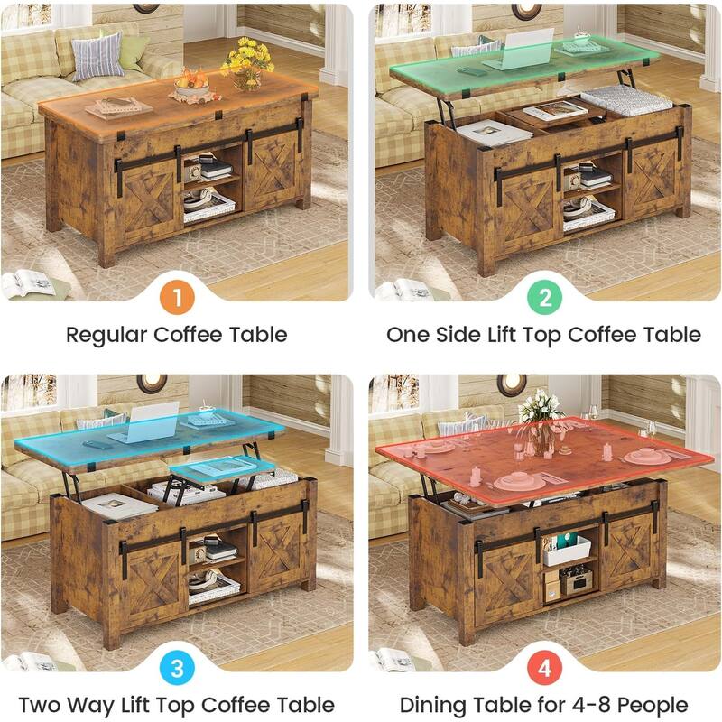 Lift Top Coffee Table 2 Sliding Barn Doors Storage Dining Table