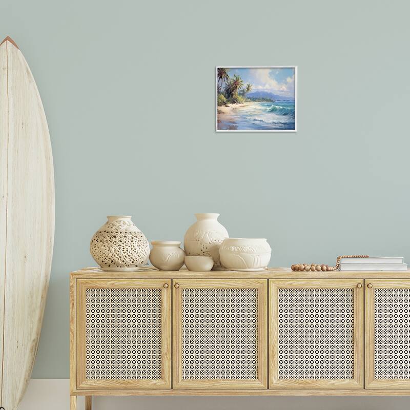 Stupell Tropical Coast with Rolling Waves Framed Giclee Art Design By Franklyn Gregory