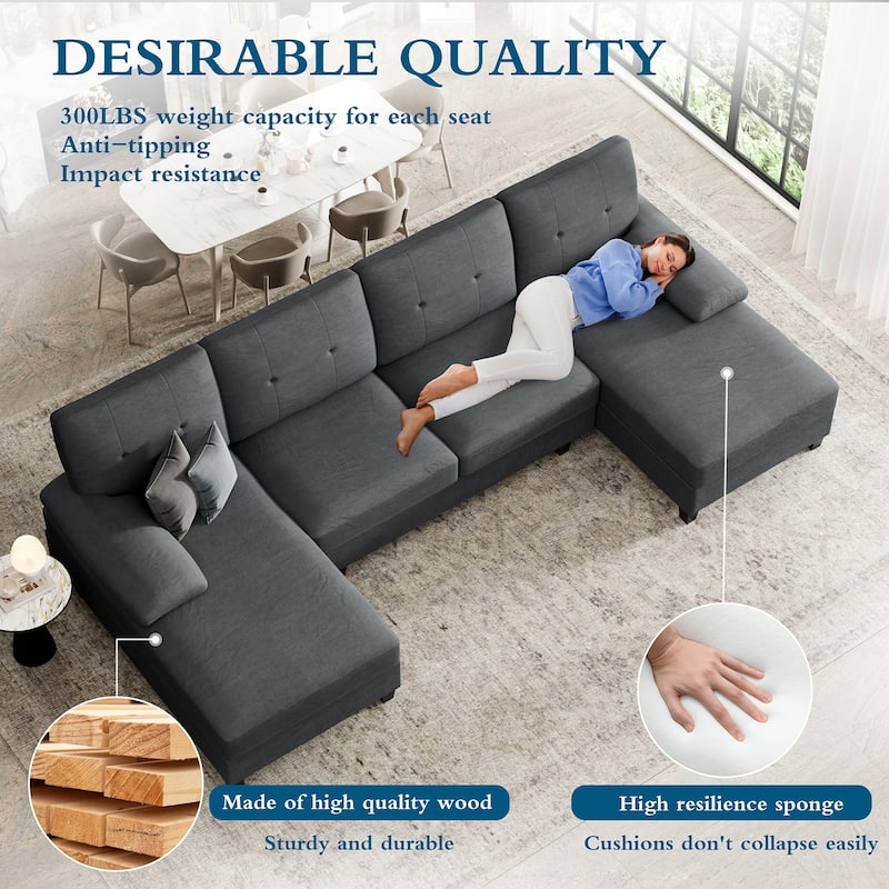 Futzca Sectional Sofa Couches for Living Room, 4 Seat U-Shaped Sofa