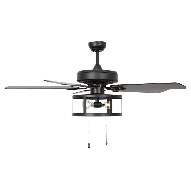 52" Industrial Black 5 Blades Caged Ceiling Fan with Light and Pull Chain