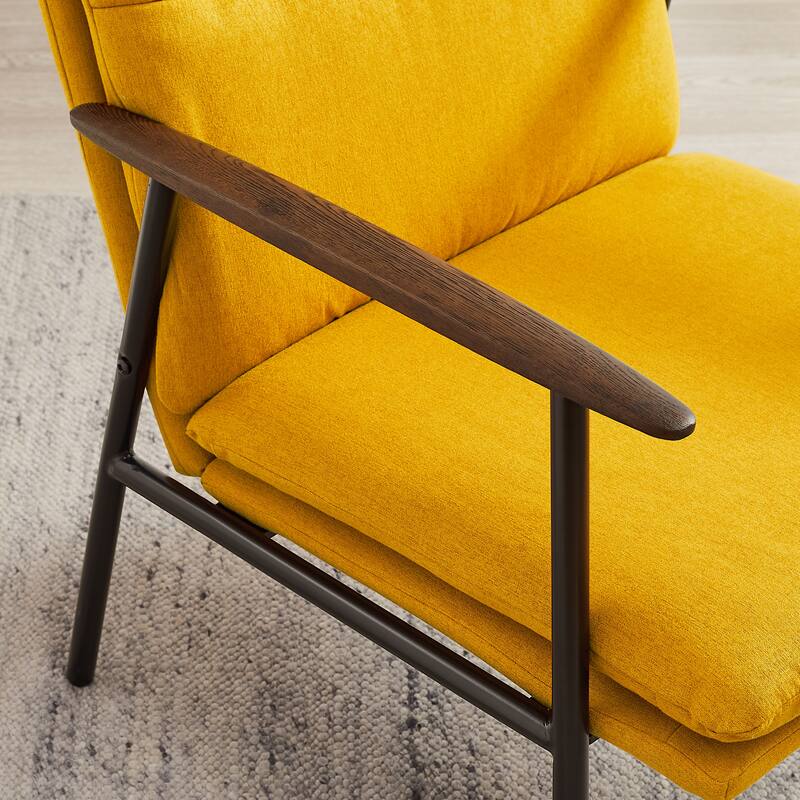 Minimalism Accent Side Chair with Metal Frame and Wooden Armrest