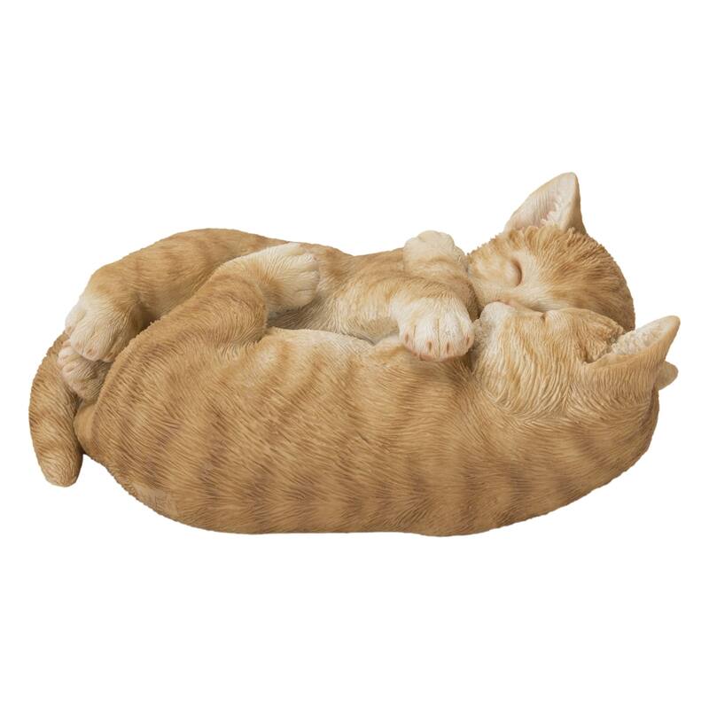 Cat Napping Couple Orange Tabby Cats Outdoor Garden Statue - 7.75"
