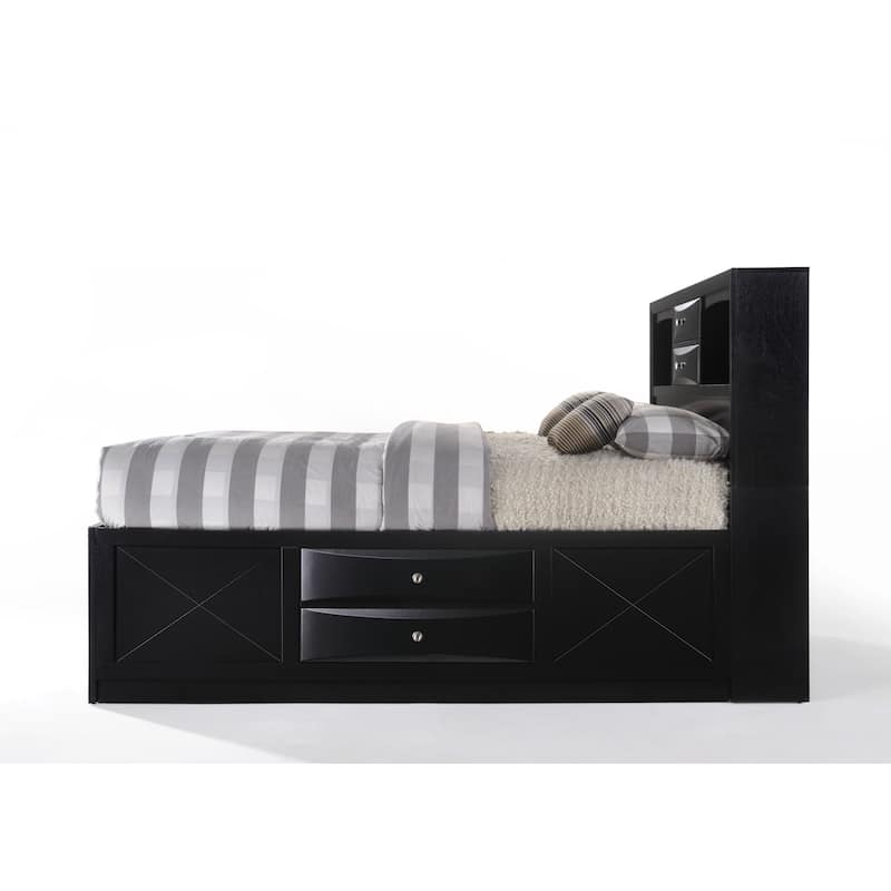 Queen Storage Bed with 8 Drawers, Bookcase Headboard & Platform Base, No Box Spring Needed