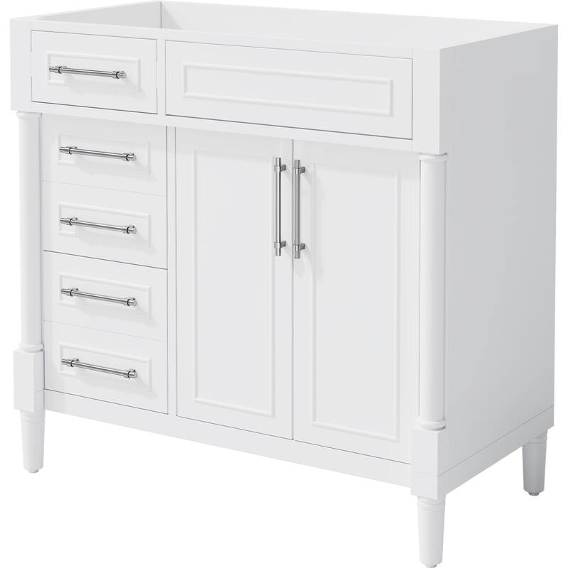 Bathroom Vanity without Sink, Freestanding Bathroom Storage Cabinet with 2 Drawers and a Tip-out Drawer, Height Adjustable Shelf - White