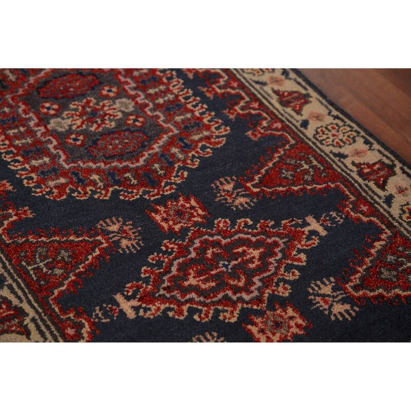 Geometric Viss Indian Runner Rug Handmade Wool Carpet - 2'7"x 8'0"