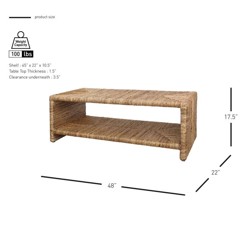 NPD Furniture Kanza Handwoven Abaca Coffee Table with Open Shelf