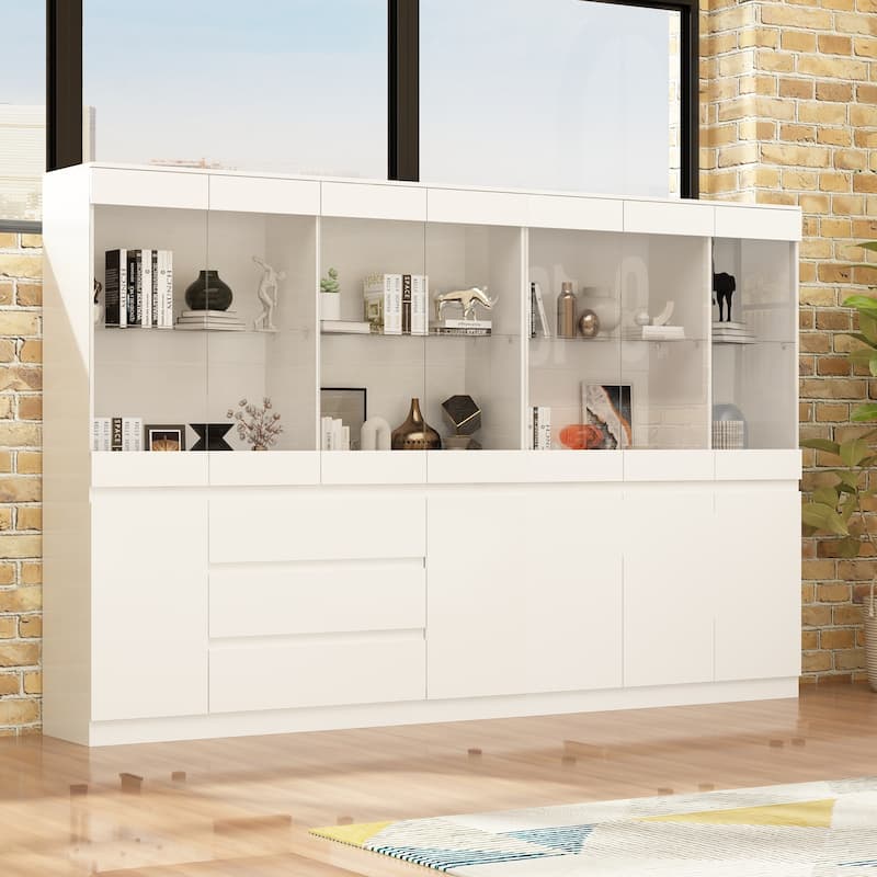 Modular Large display case,Bar Cabinet with glass doors,drawers,lights