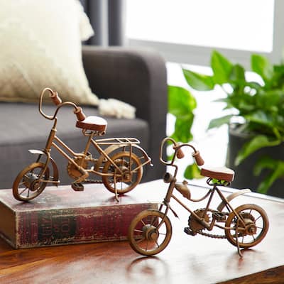 Gold Metal Bike Decorative Sculpture with Wood Accents (Set of 2) - 11 x 5 x 8