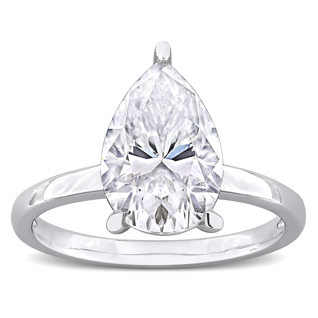 Miadora 3ct DEW Pear-cut Created Moissanite Solitaire Ring in Sterling Silver