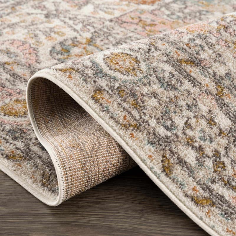 Hauteloom Herstmonceux Living Room, Bedroom Area Rug - Camel, Charcoal, Dusty Pink - 2' x 2'11"
