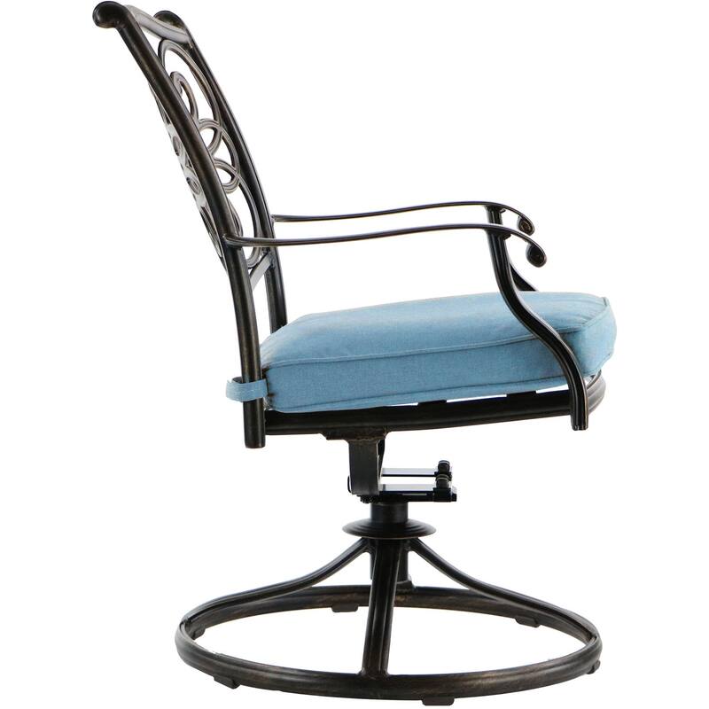 Hanover Traditions 7-Piece Dining Set in Blue with a 60 In. Round Cast-top Table and Six Swivel Rockers