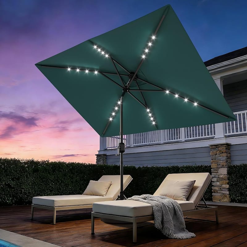 10' x 6.5' Solar Patio Umbrella with Crank and Push Button Tilt for Garden, Deck, Lawn, Pool with Lights (No Base) - Blue