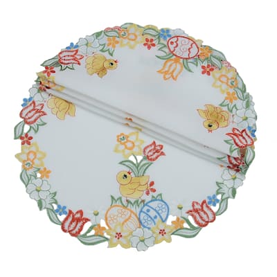 Spring Chicks Embroidered Round Doily-16Rnd Set of 4