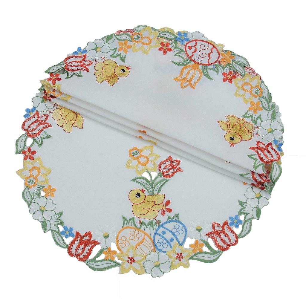 Spring Chicks Embroidered Round Doily-16Rnd Set of 4