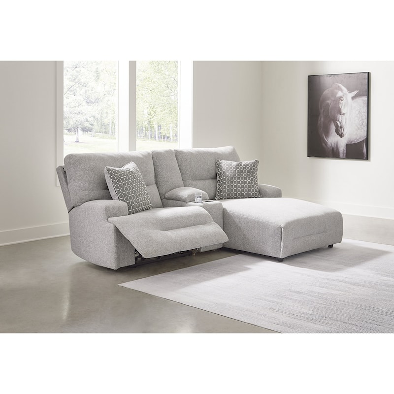 Signature Design by Ashley Acklen Place Light Gray 3-Piece Power Reclining Sectional Sofa with Chaise - 94" W x 70" D x 40" H