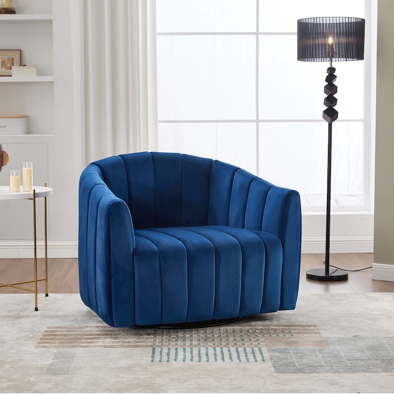 40.35"W Upholstered Oversized 360° Swivel Accent Barrel Chair and Half Cozy Sofa with 3 Pillows, Tufted Pumpkin-Shape Armchair