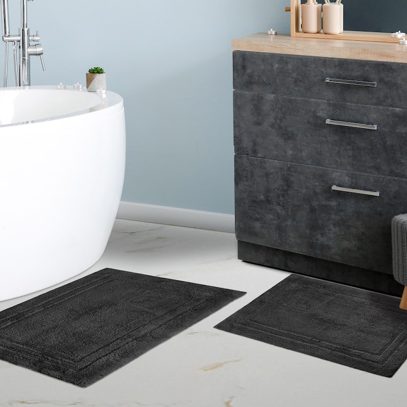 Superior Cotton Solid Non-slip Backing 2-Piece Bath Rug Set
