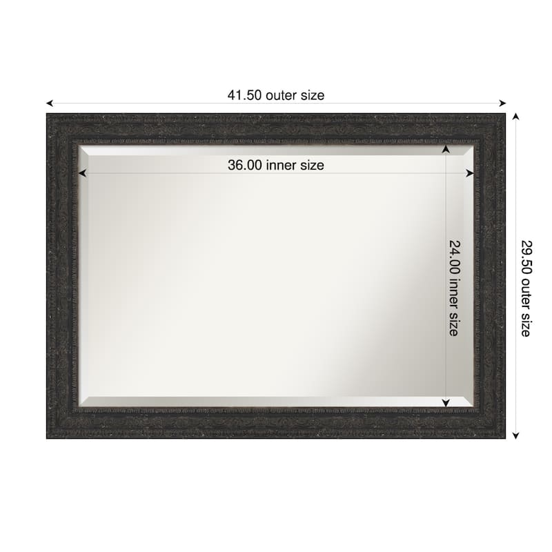Attic Aged Beveled Wood Framed Bathroom Vanity Wall Mirror - 42 x 30 in - Attic Aged Black