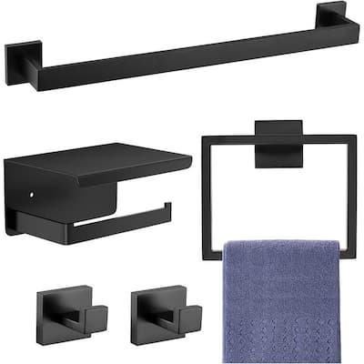 Matte Black Bathroom Accessories Set, Stainless Steel Bathroom Hardware Set, 16 Inch Towel Bar.