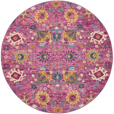 Caki Power Loomed Geometric Floral Area Rug By HomeRoots - 8' Round