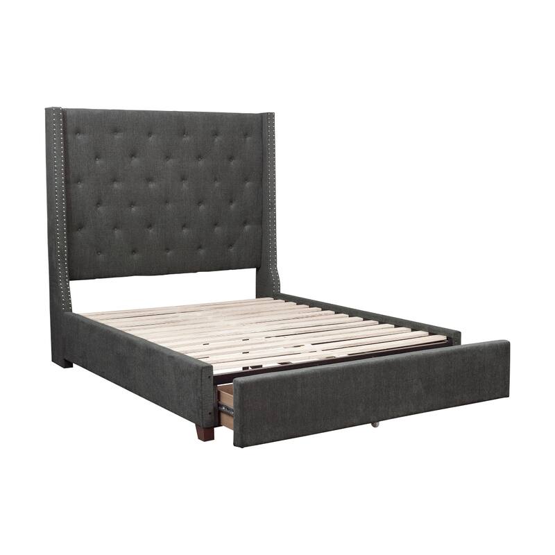 Matt Gray Fabric Upholstered Tufted Storage Platform Bed