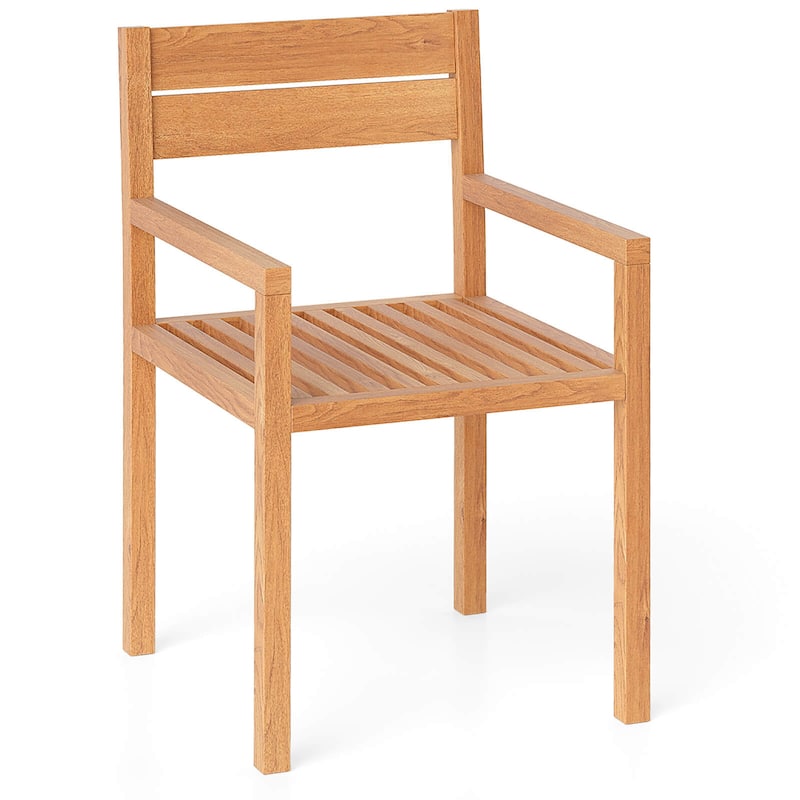 1/2/4 PCS Patio Teak Wood Dining Chair Outdoor Wooden Armchair - 1-Piece