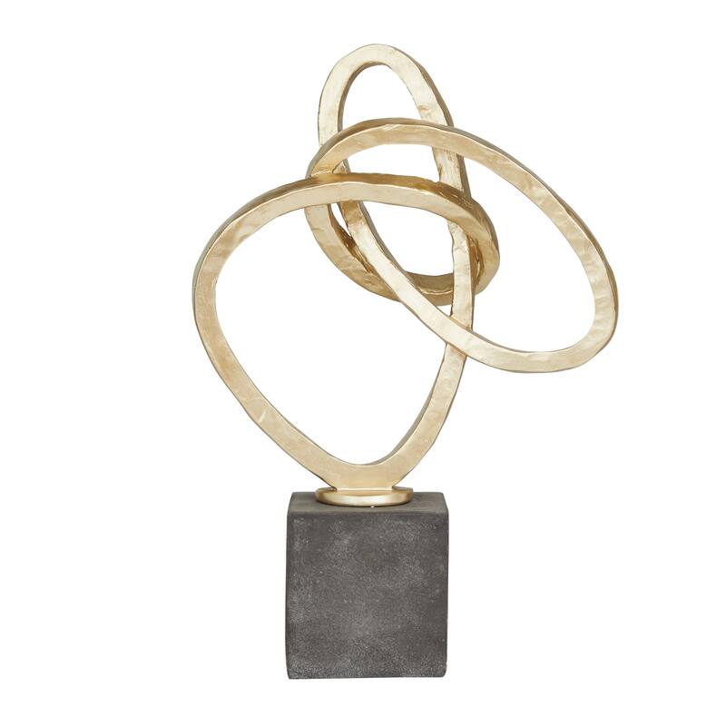 Gold Polystone Link Abstract Decorative Sculpture with Black Base