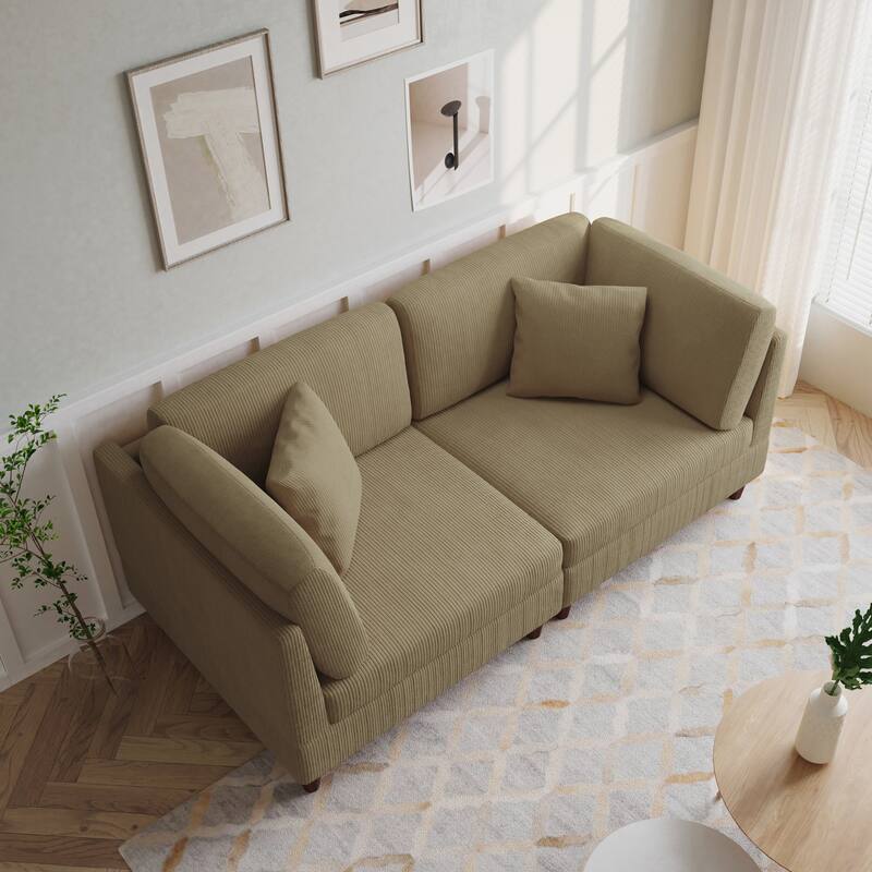 Corduroy Modular Sectional Sofa Set With Pillows - Camel/2Piece