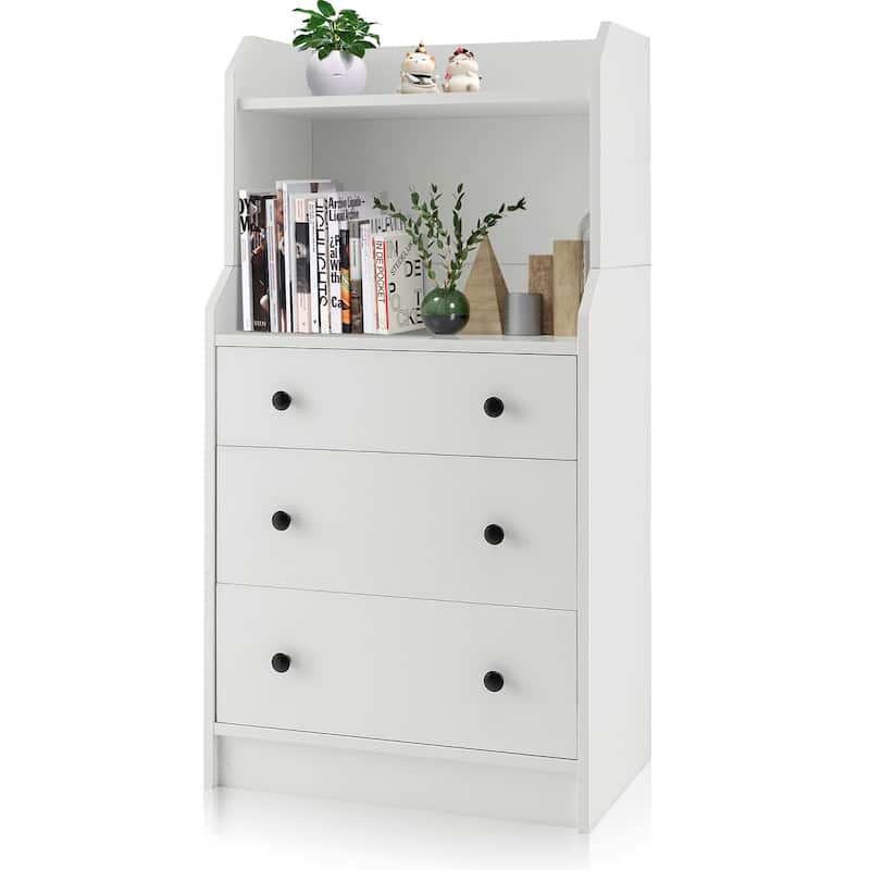 Gymax 3-Drawer Dresser 44'' Tall Wood Storage Organizer Chest w/ 2 - 3-drawer - White