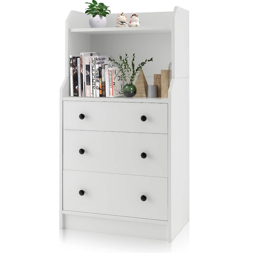 Gymax 3-Drawer Dresser 44'' Tall Wood Storage Organizer Chest w/ 2