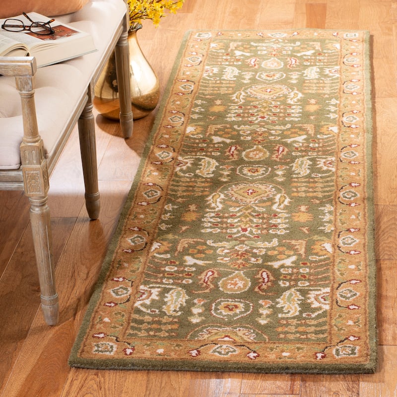 SAFAVIEH Handmade Classic Haike Traditional Oriental Wool Rug - 2'3" x 12' Runner - Light Green/Gold