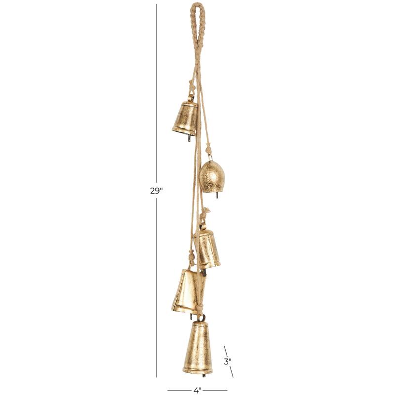 Metal Cascading Cluster Indoor Outdoor Decorative Cow Bells with Jute Hanging Rope - Gold or Black - Roche River Decor
