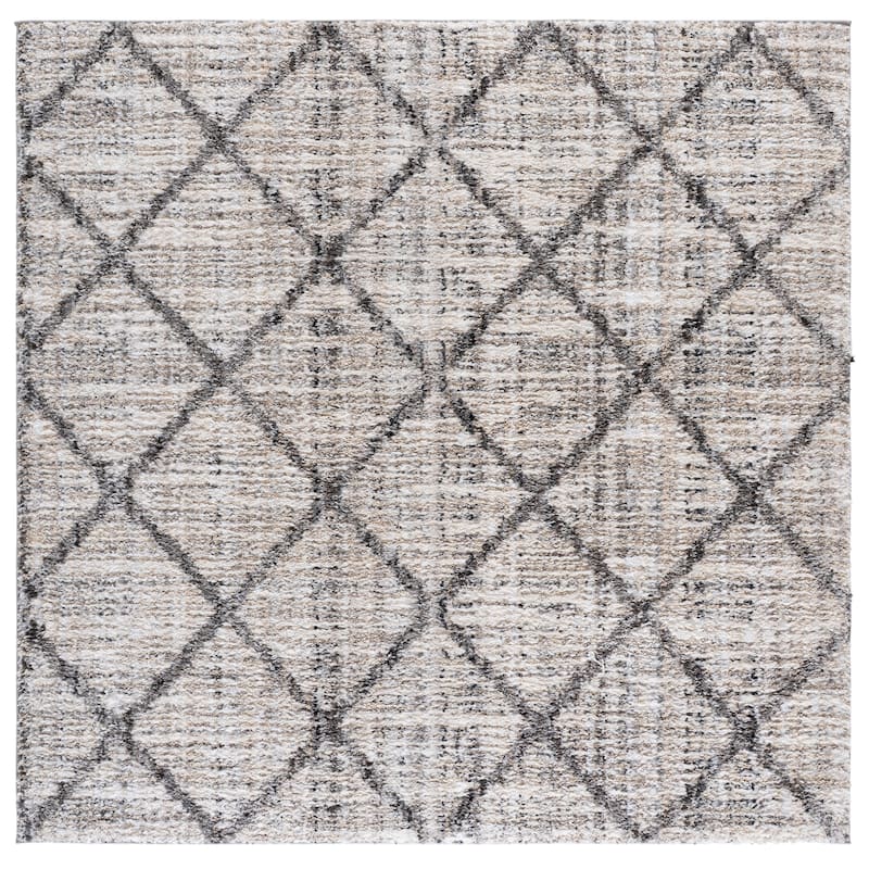 SAFAVIEH Everett Shag Ljubomira 1-inch Thick Rug - 6'7" Square - Ivory/Grey