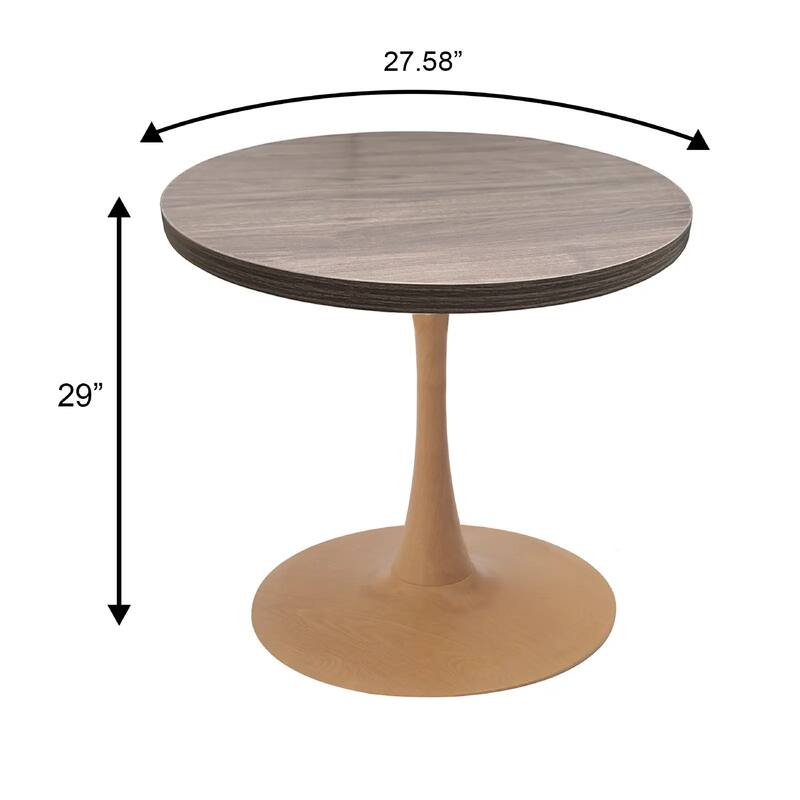 Bristol 27" Round Dining Table with MDF Top and Natural Wood Steel Pedestal Base for Modern Kitchen and Dining Room