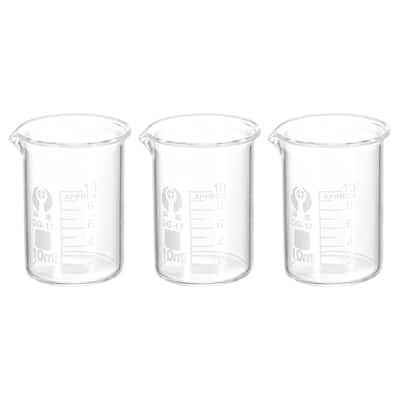 3Pcs 10ml Low Form Glass Beaker, 3.3 Glass Graduated Measuring Cups - Clear