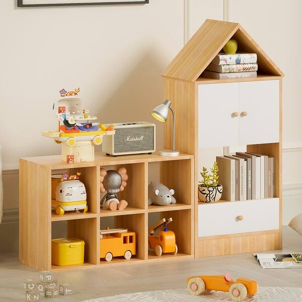 slide 2 of 14, House-Shaped Children's Bookshelf with Ample Storage, Durable Kids Organizer Wood