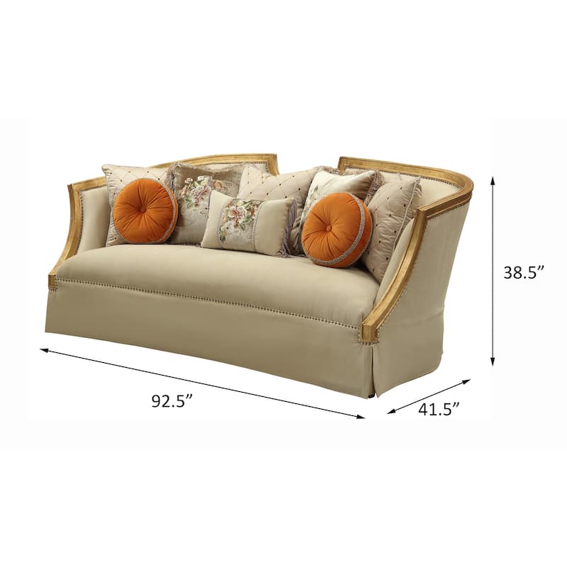Nusha Tan and Antique Gold Sofa with Nailhead Trim