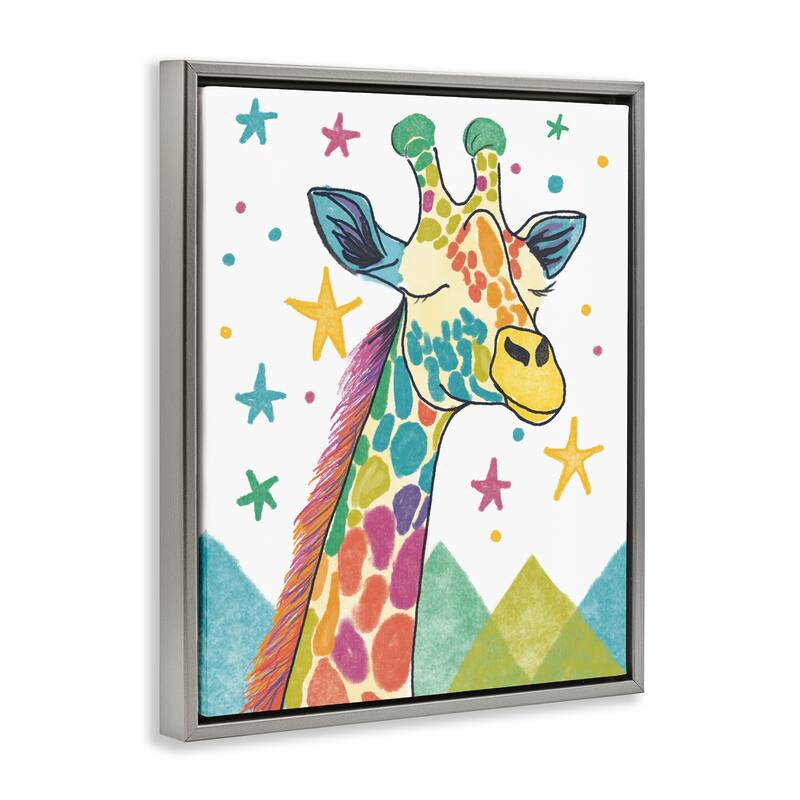Stupell Whimsical Hued Giraffe & Stars Framed Floater Canvas Wall Art Design By Chen Alyesh