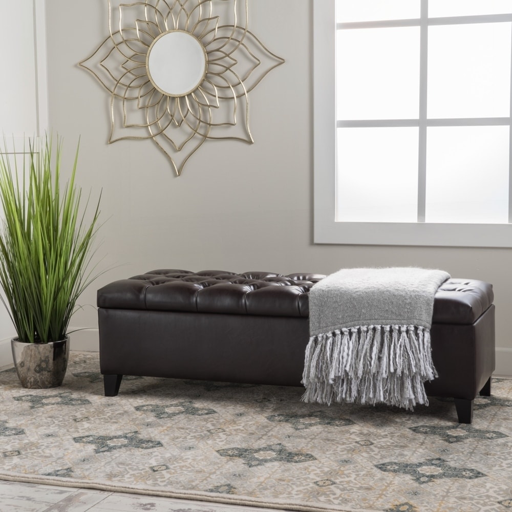 Ottoman Bench with Storage and Rubber Wood Legs