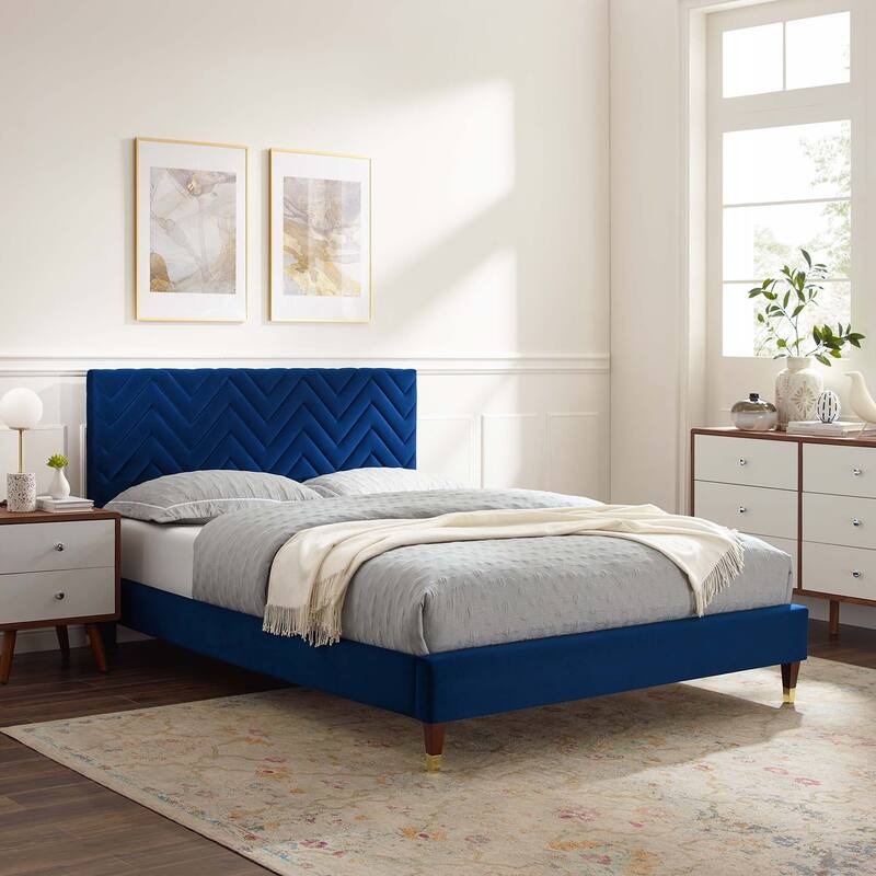 Leah Chevron Tufted Performance Velvet Full Platform Bed