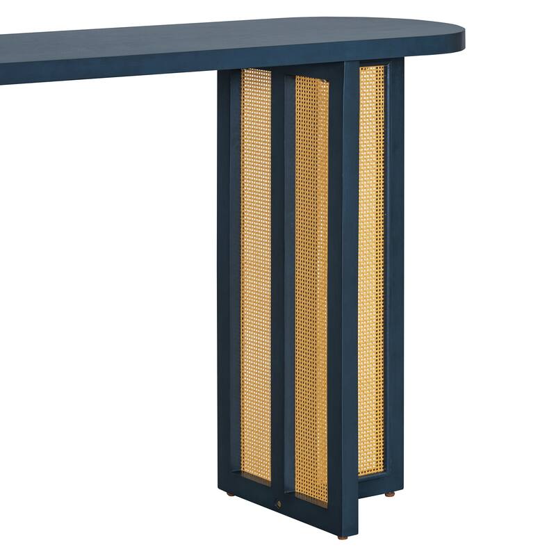 Farmhouse Rattan Console Table Entryway Table, Narrow Console Table with Storage
