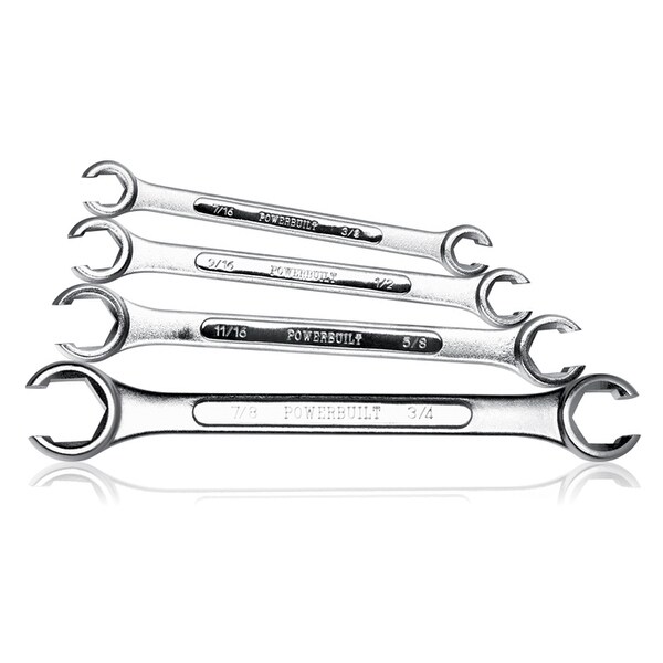 3//8-Inch to 7//8-Inch 640185 Powerbuilt 4 Piece// 8 Size SAE Flare Nut Wrench Set