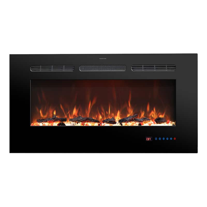 42" Modern Inserted Wall Mounted Electric Fireplace Heaters with Logs and Remote, 13 Adjustable Flame Color