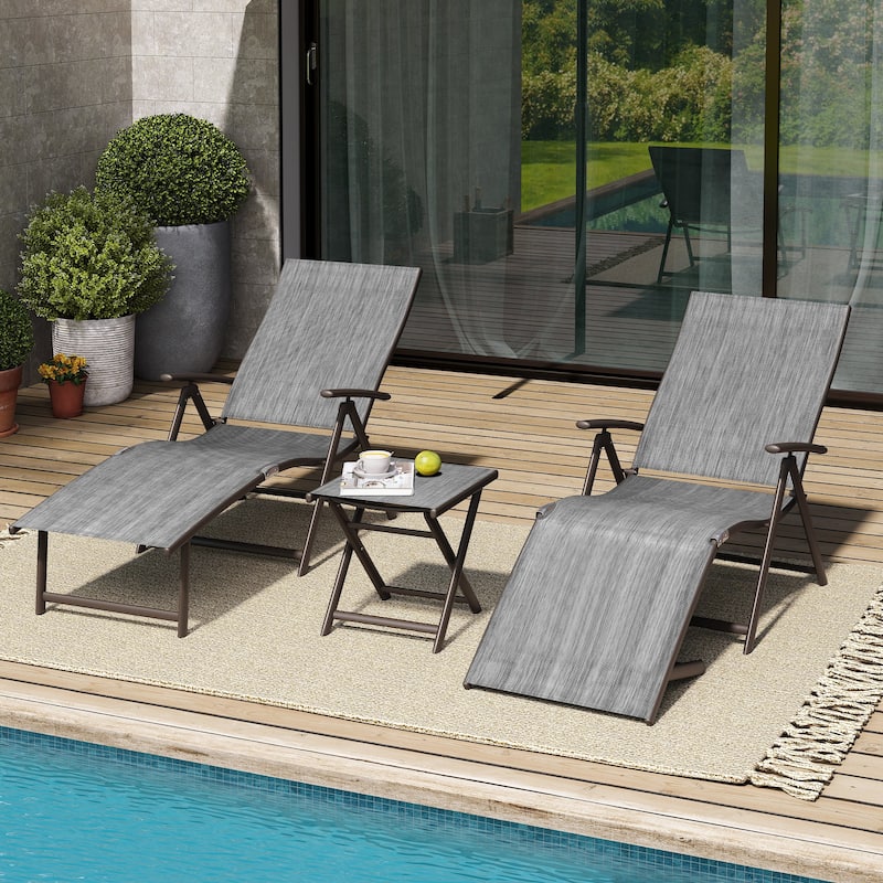 Pellebant Outdoor Adjustable Chaise Lounge Folding Chair and Table Set - N/A - Dark Gray