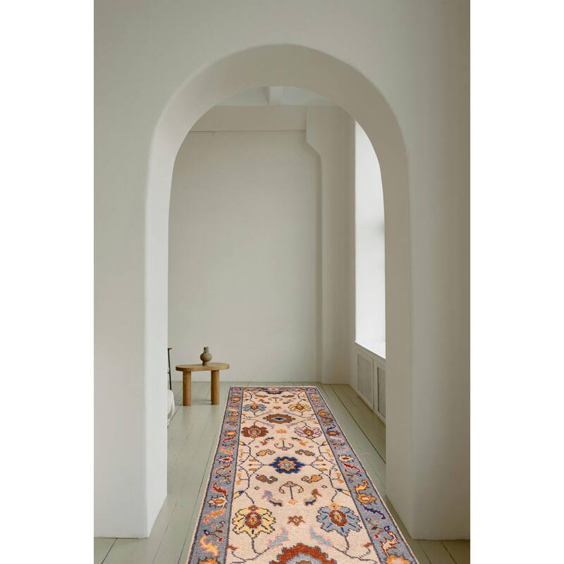 ECARPETGALLERY Hand-knotted Modern Oushak Cream Wool Rug - 2'6 x 11'7